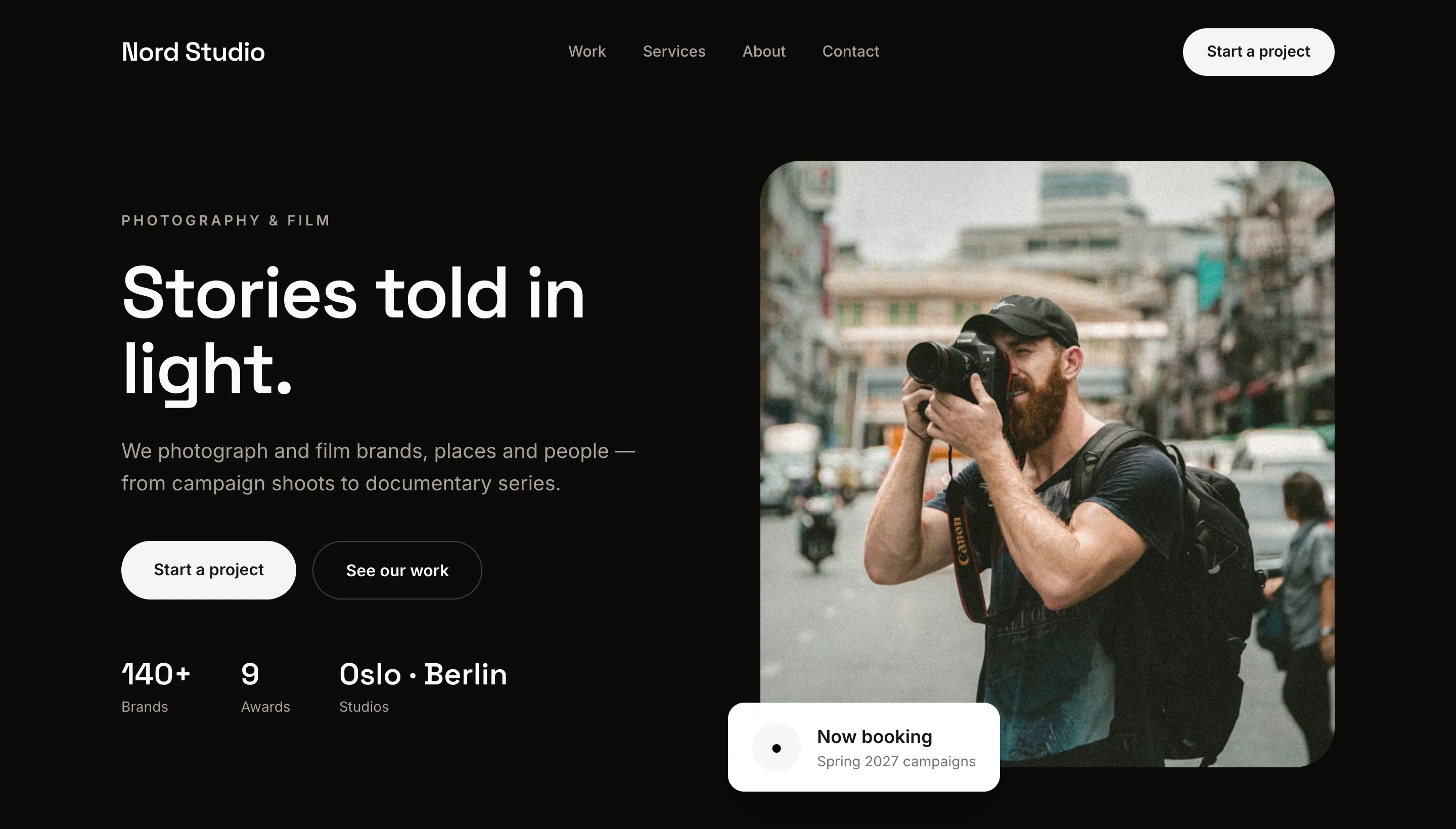 Ukázkový web pro fotografové a kreativci, vytvořený AI